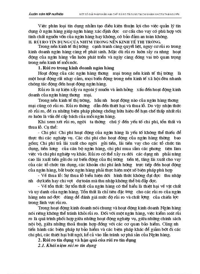 image for page Một số biện pháp nhằm hạn chế rủi ro tín dụng tại chi nhánh Ngân hàng Công thương Lưu Xá Thái Nguyên