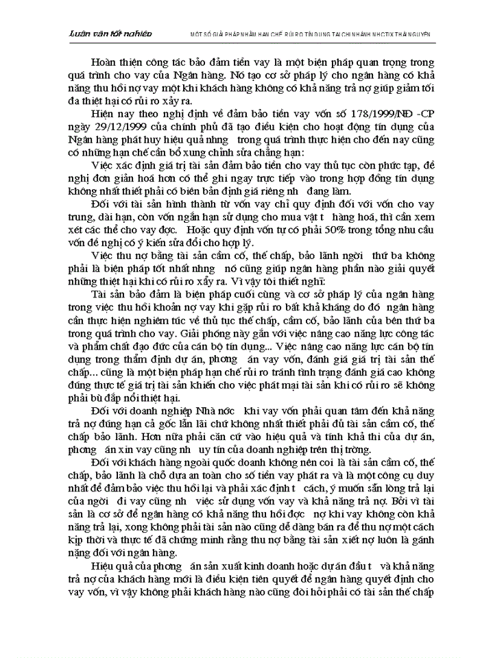 image for page Một số biện pháp nhằm hạn chế rủi ro tín dụng tại chi nhánh Ngân hàng Công thương Lưu Xá Thái Nguyên
