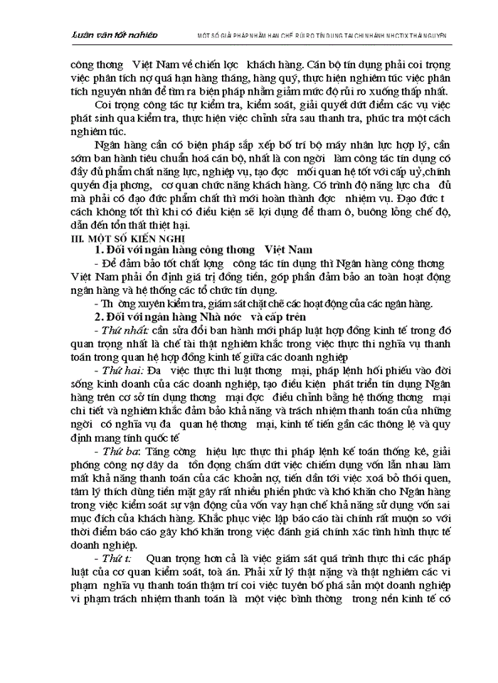 image for page Một số biện pháp nhằm hạn chế rủi ro tín dụng tại chi nhánh Ngân hàng Công thương Lưu Xá Thái Nguyên