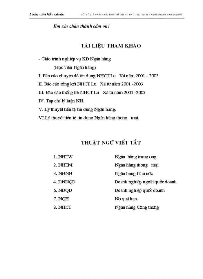 image for page Một số biện pháp nhằm hạn chế rủi ro tín dụng tại chi nhánh Ngân hàng Công thương Lưu Xá Thái Nguyên