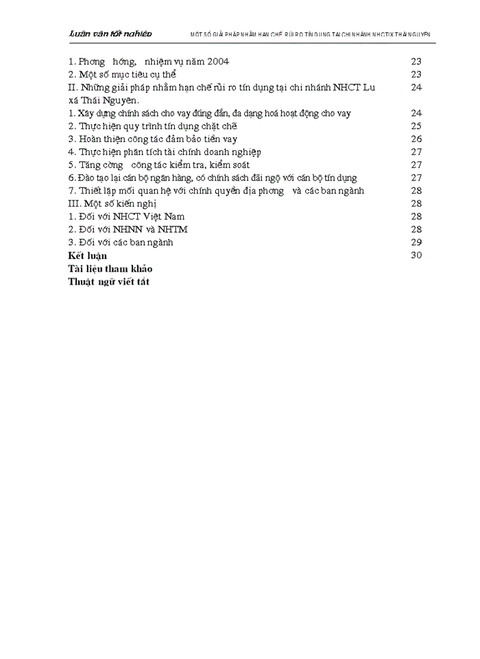 image for page Một số biện pháp nhằm hạn chế rủi ro tín dụng tại chi nhánh Ngân hàng Công thương Lưu Xá Thái Nguyên