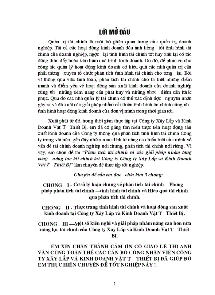 image for page Phân tích tài chính và các Giải pháp nhằm tăng cường năng lực tài chính tại Công ty Công ty Xây lắp và Kinh doanhVật Tư Thiết Bị