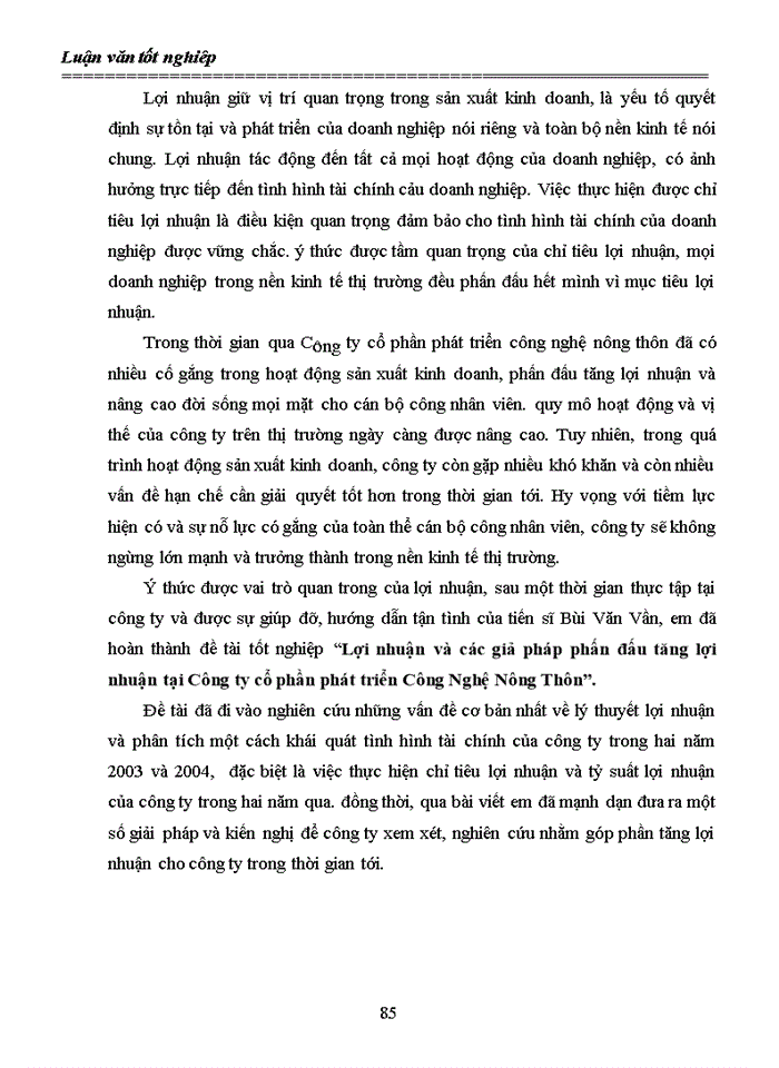 image for page Lợi nhuận và các Giải pháp góp phần tăng lợi nhuận tại Công ty cổ phần phát triển công nghệ Nông thôn
