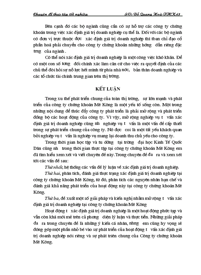 image for page Thực trạng tư vấn xác định giá trị Doanh nghiệp tại Công ty Chứng khoán Mê Kông