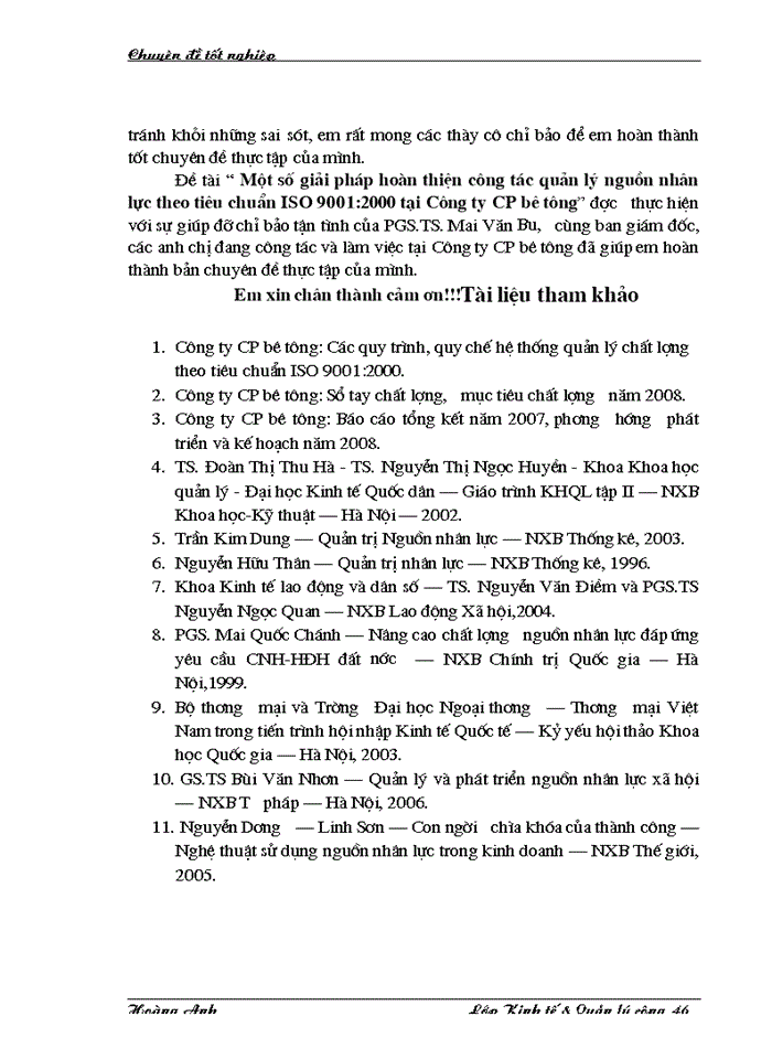 image for page Một số Giải pháp hoàn thiện công tác quản lý nguồn nhân lực theo tiêu chuẩn ISO 9001 2000 tại Công ty Cổ phần bê tông