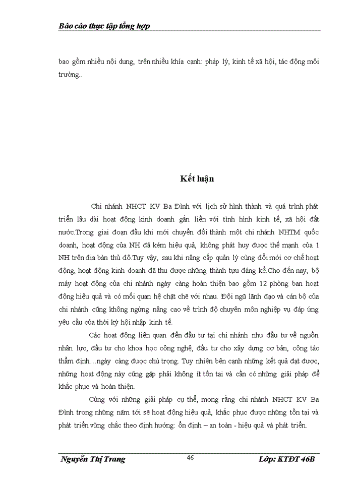 image for page Thực trạng các hoạt động có liên quan đến hoạt động đầu tư và quản lý hoạt động đầu tư tạ chi nhánh Ngân hàng Công thương KV Ba Đình