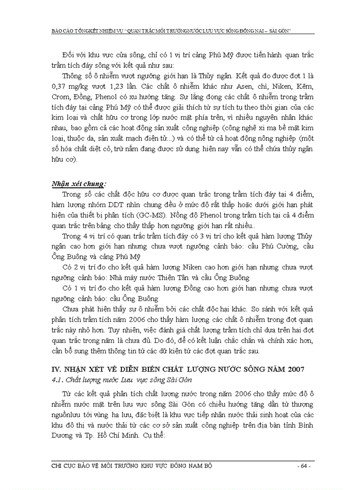 image for page Báo cáo tổng kết nhiệm vụ quan trắc môi trường nước lưu vực sông đồng nai Sài Gòn