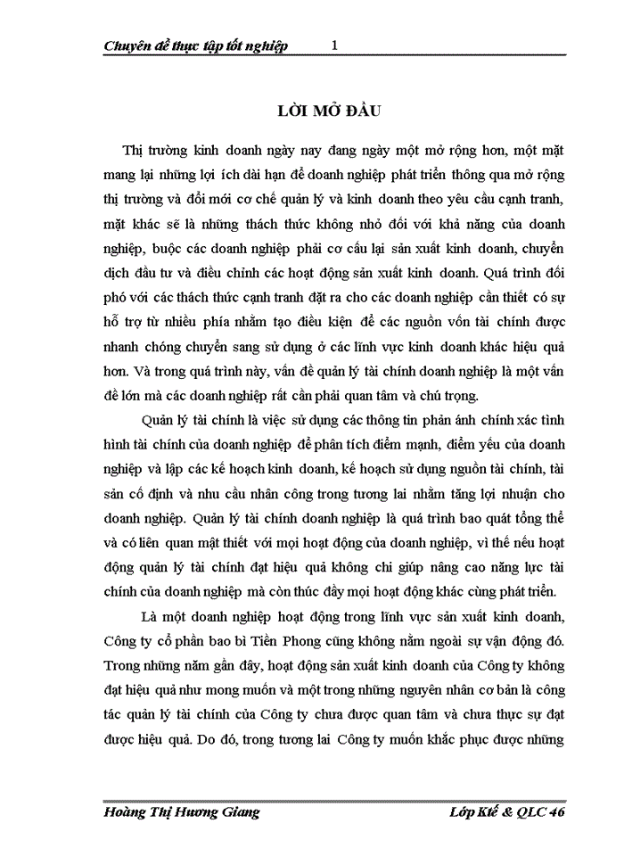 THS Một số Giải pháp hoàn thiện quản lý tài chính tại cͪng ty cổ phần bao bì tiền phong