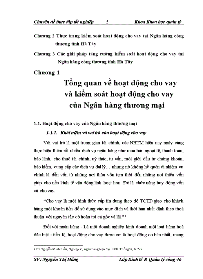 Các Giải pháp tăng cường kiểm soát hoạt động cho vay của Ngân hàng công thương tỉnh Hà Tây