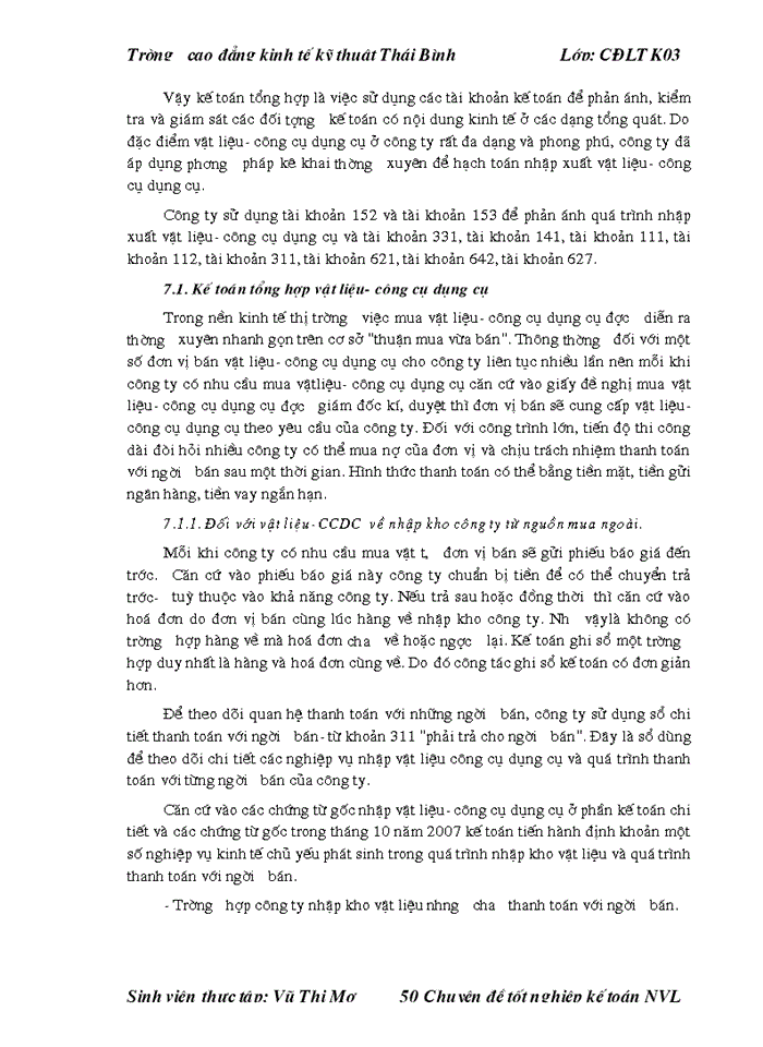 image for page THS Tổ chức công tác Kế toán Nguyên vật liệu Công cụ dụng cụ ở Công ty cổ phần tư vấn đầu tư và Xây dựng Hợp Thành