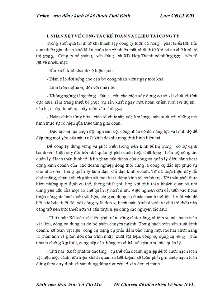 image for page THS Tổ chức công tác Kế toán Nguyên vật liệu Công cụ dụng cụ ở Công ty cổ phần tư vấn đầu tư và Xây dựng Hợp Thành