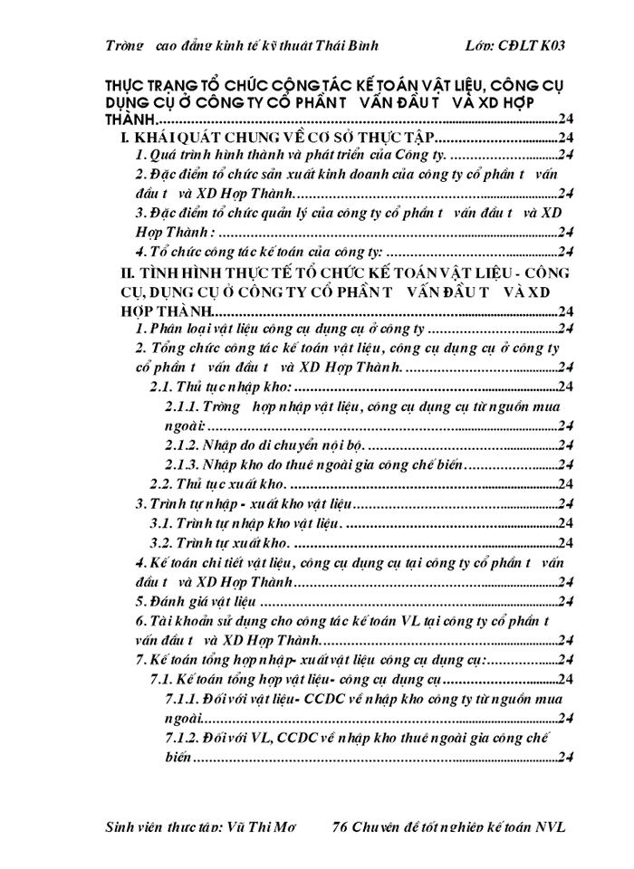 image for page THS Tổ chức công tác Kế toán Nguyên vật liệu Công cụ dụng cụ ở Công ty cổ phần tư vấn đầu tư và Xây dựng Hợp Thành