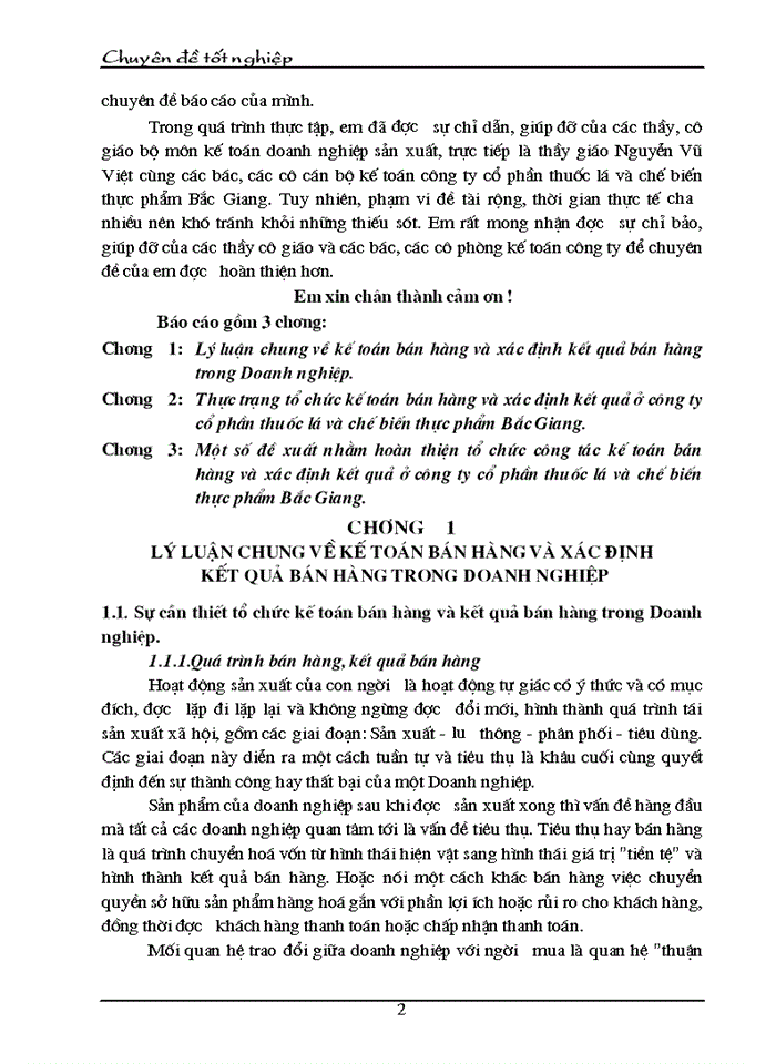 image for page Tổ chức Kế toán bán hàng và xác định kết quả bán hàng ở Công ty cổ phần thuốc lá và chế biến thực phẩm Bắc Giang