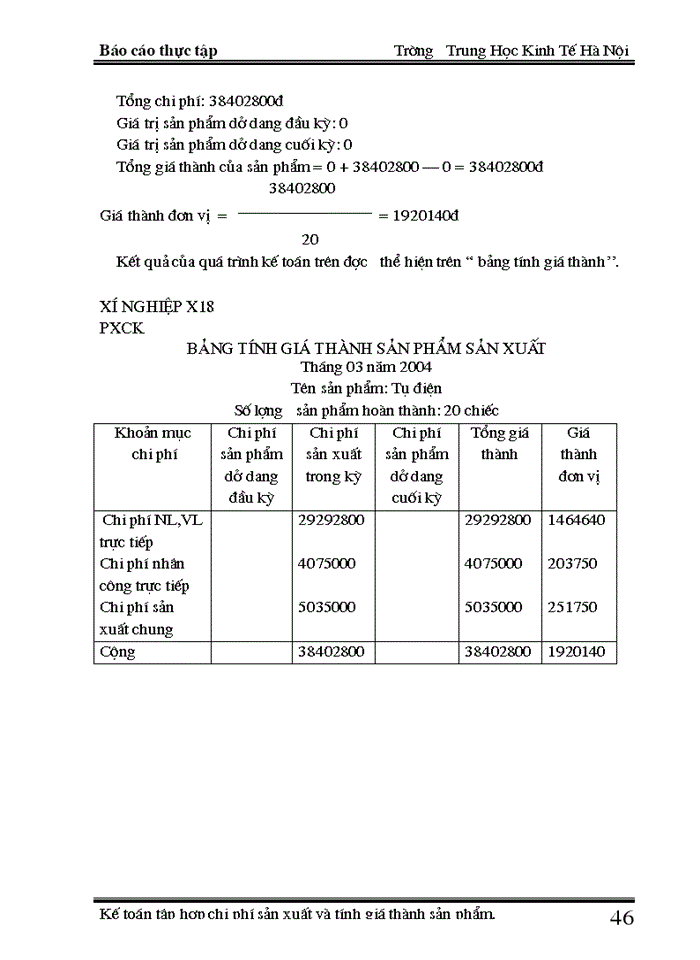 image for page THS Kế toán tập hợp Chi phí sản xuất và tính Giá thành sản phẩm tại xí nghiệp X18
