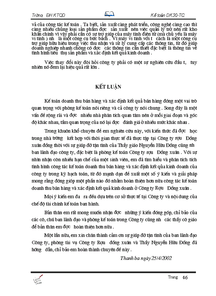 image for page Tổ chức công tác Kế toán bán hàng và xác định kết quả tại Công ty Rượu Đồng xuân