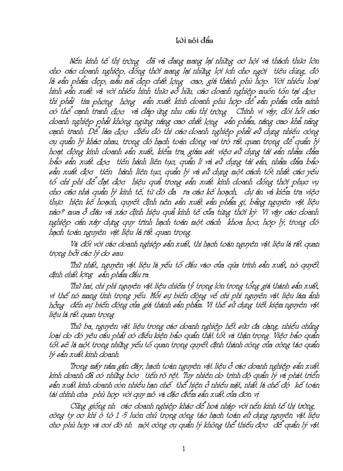 image for page Hoàn thiện công tác hạch toán Nguyên vật liệu với việc tăng cường hiệu quả sử dụng Nguyên vật liệu tại Công ty cơ khí Ô tô 1-5 l