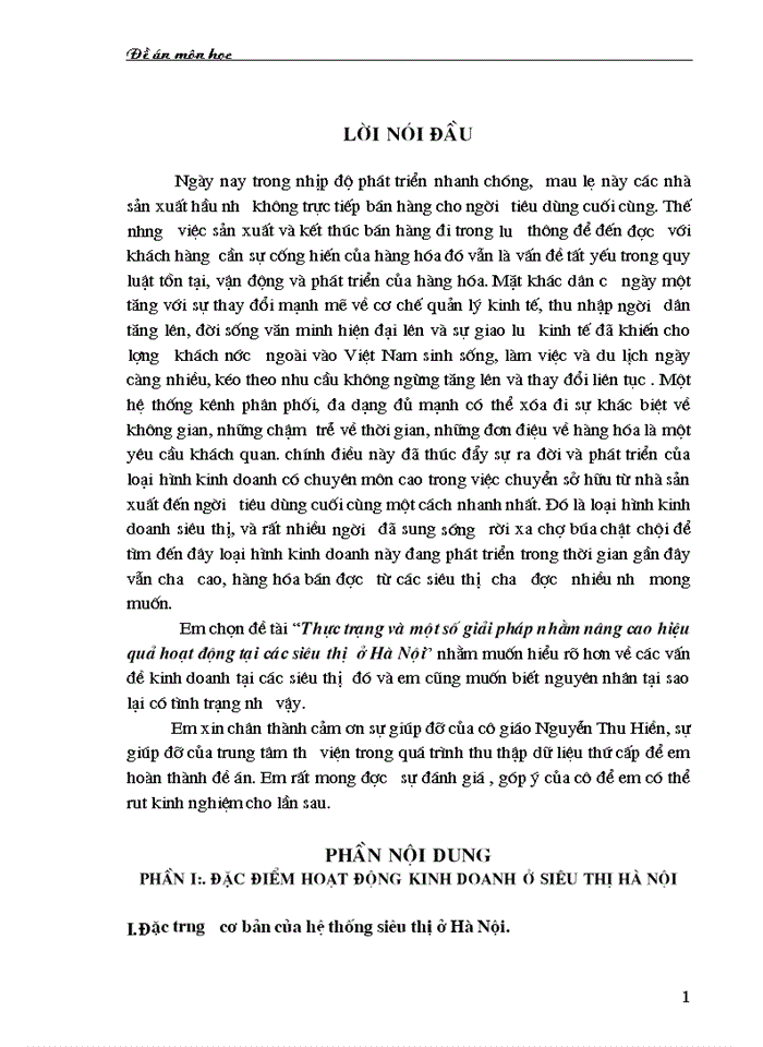 Thực trạng và Một số Giải pháp nhằm nâng cao hiệu quả hoạt động tại các siêu thị ở Hà Nội