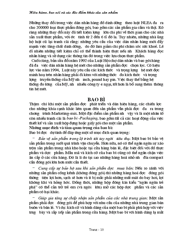 image for page Hiệu hàng bao gói và các đặc điểm khác của sản phẩm
