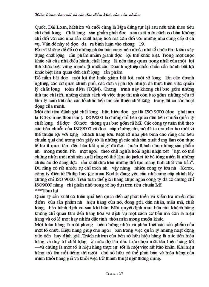 image for page Hiệu hàng bao gói và các đặc điểm khác của sản phẩm