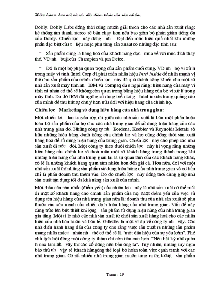 image for page Hiệu hàng bao gói và các đặc điểm khác của sản phẩm