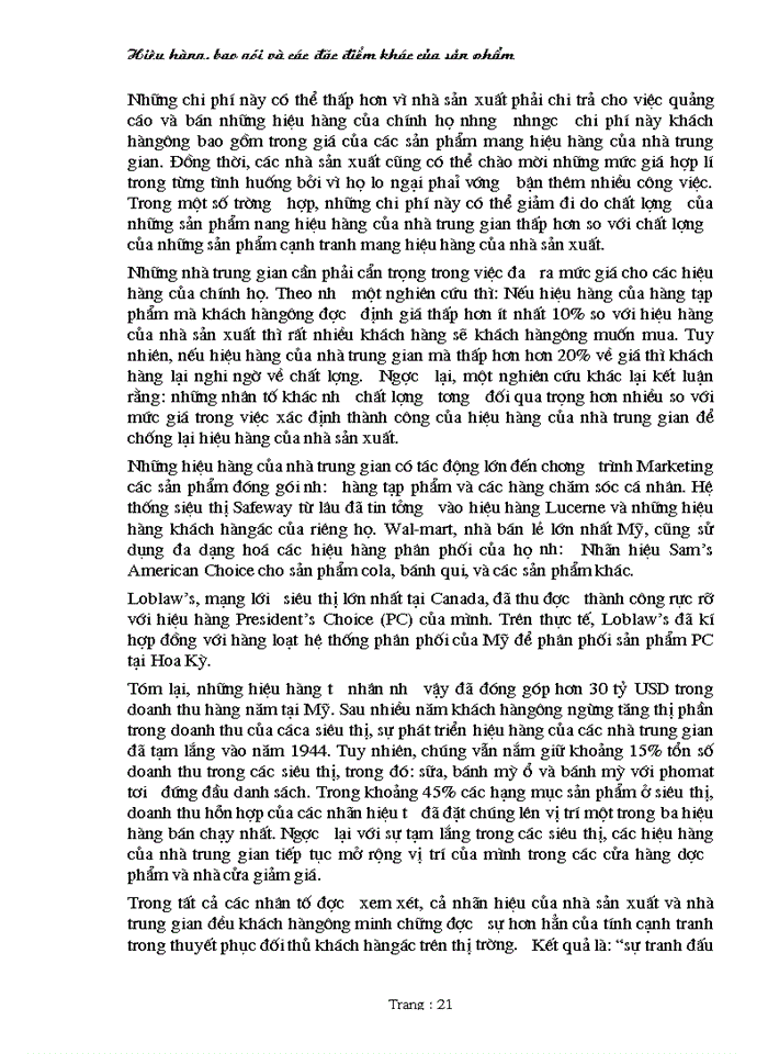 image for page Hiệu hàng bao gói và các đặc điểm khác của sản phẩm