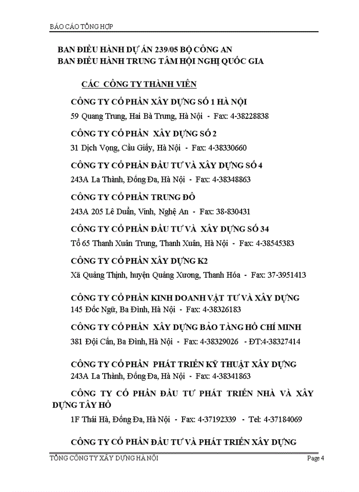 Báo cáo tổng hợp Tổng Công ty Xây dựng Hà Nội