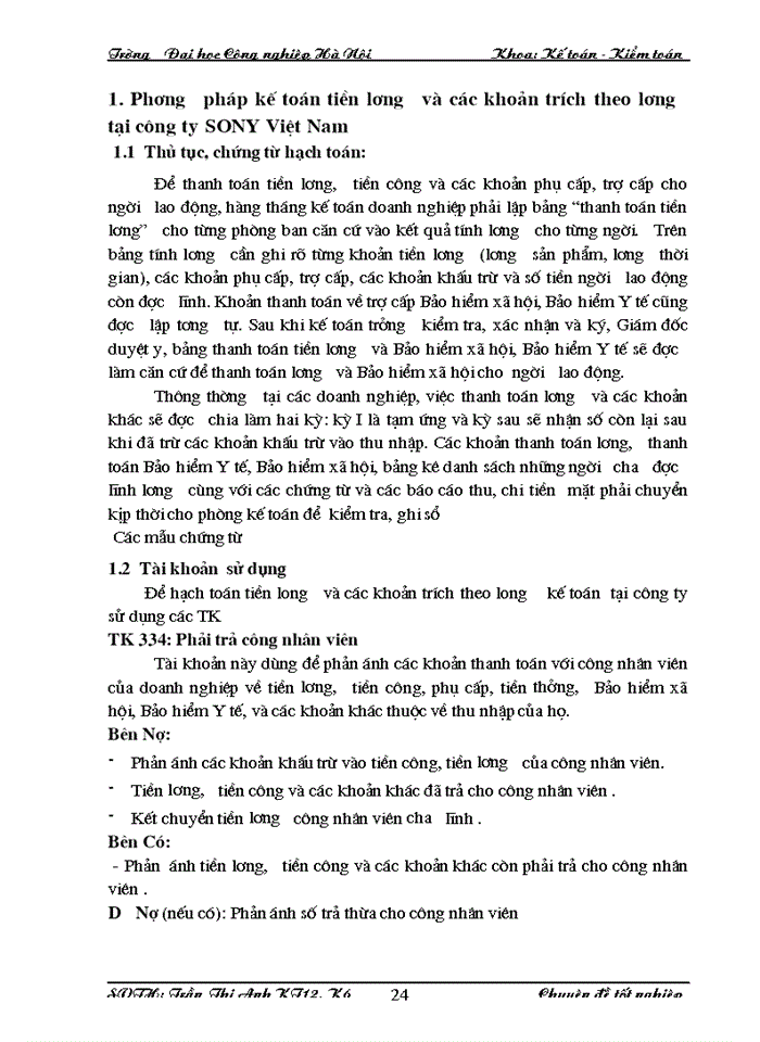 image for page Hoàn thiện công tác Kế toán tiền lương và các khoản trích theo lương tại Công ty SONY Việt Nam