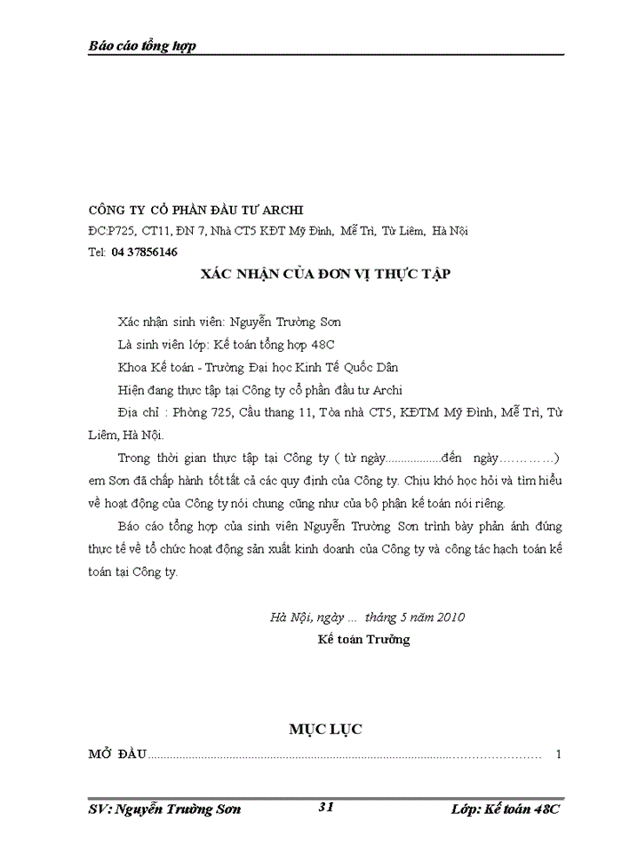 image for page Tổ chức bộ máy kế toán và hệ thống kế toán tại Công ty cổ phần đầu tư Archi