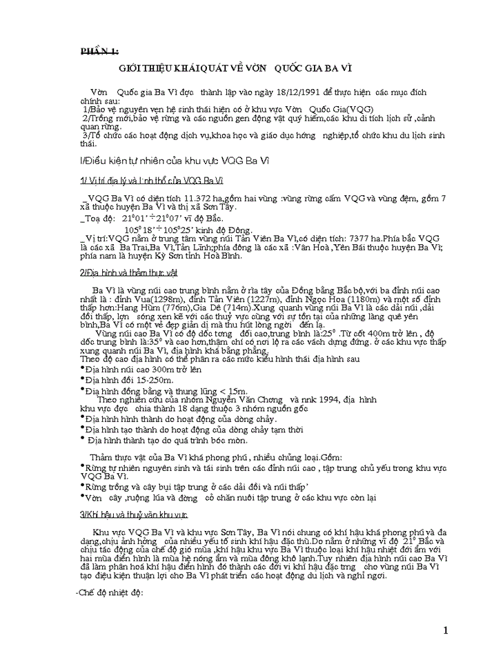 image for page Giới thiệu khái quát về Vườn Quốc Gia Ba Vì