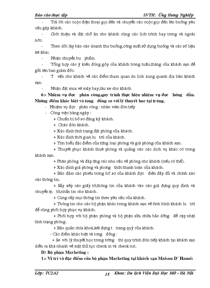 image for page Phân tích tình hình hoạt động của bộ phận ăn uống lễ tân buồng và marketing tại khách sạn