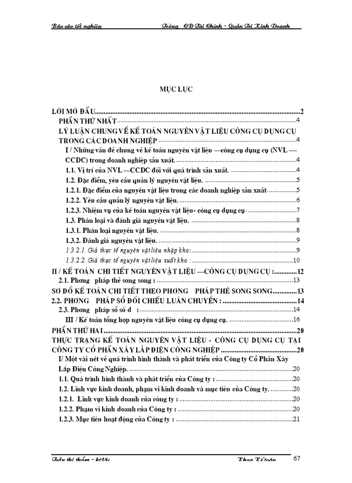 image for page Kế toán Nguyên vật liệu Công cụ dụng cụ Tại Công ty Cổ Phần Xây lắp Điện Công nghiệp