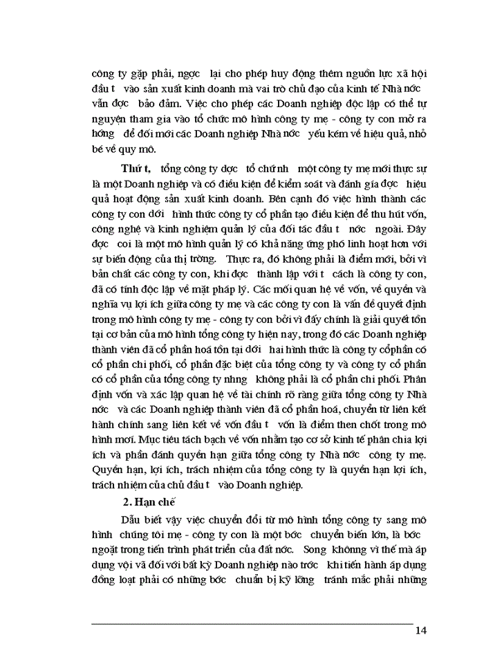 image for page Ưu điểm và hạn chế của mô hình Công ty mẹ - Công ty con
