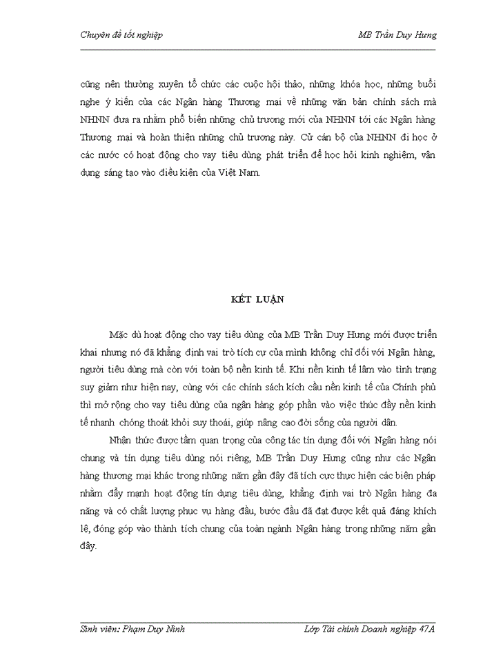 image for page Mở rộng hoạt động cho vay tiêu dùng tại Ngân hàng Thương mại Cổ phần Quân đội Chi nhánh Trần Duy Hưng