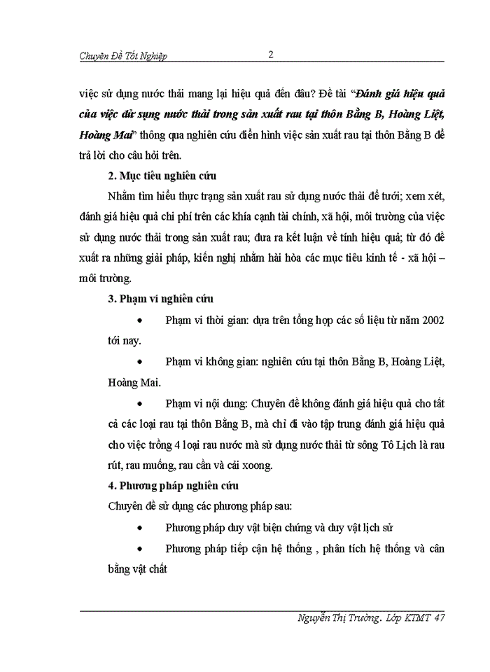 image for page Đánh giá hiệu quả của việc sử dụng nước thải từ sông Tô Lịch trong sản xuất rau tại thôn Bằng B Hoàng Liệt Hoàng Mai