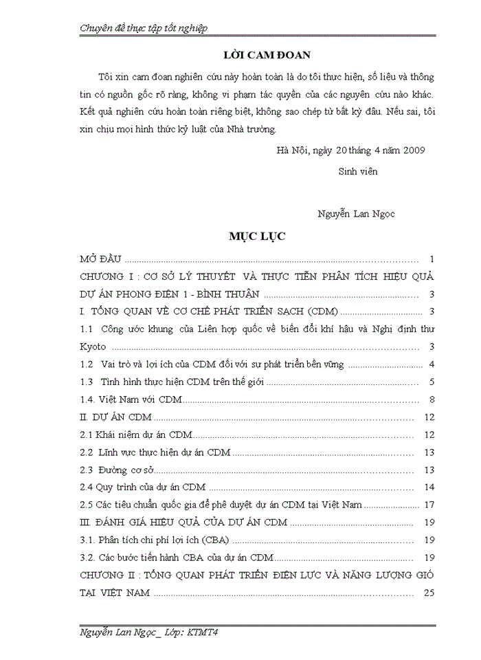image for page THS Đánh giá hiệu quả dự án đầu tư Xây dựng công trình Phong điện 1-Bình Thuận theo Cơ chế phát triển sạch