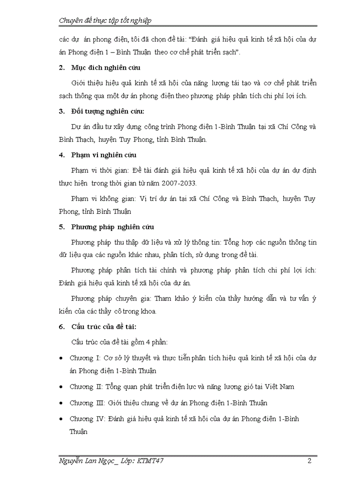 image for page THS Đánh giá hiệu quả dự án đầu tư Xây dựng công trình Phong điện 1-Bình Thuận theo Cơ chế phát triển sạch