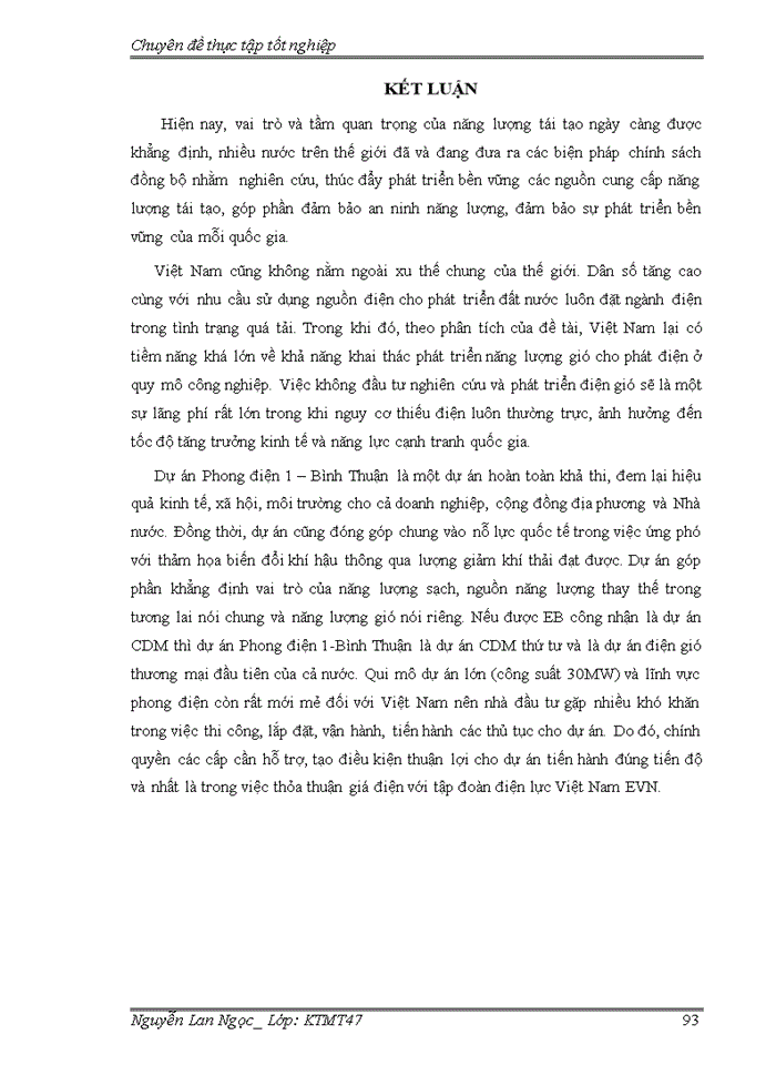 image for page THS Đánh giá hiệu quả dự án đầu tư Xây dựng công trình Phong điện 1-Bình Thuận theo Cơ chế phát triển sạch