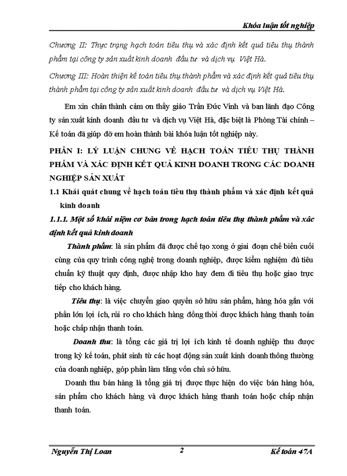 THS Hoàn thiện hạch toán tiêu thụ thành phầm và xác định kết quả Kinh doanh trong Công ty Sản xuất Kinh doanh đầu tư và dịch vụ Việt Hà