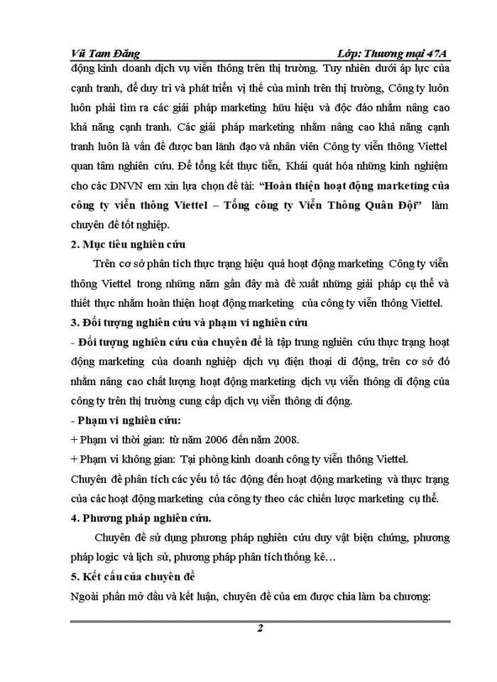 image for page Hoàn Thiện hoạt động marketing của Công ty viễn thông Viettel Viettel telecom - Tổng Công ty viễn thông quân đội