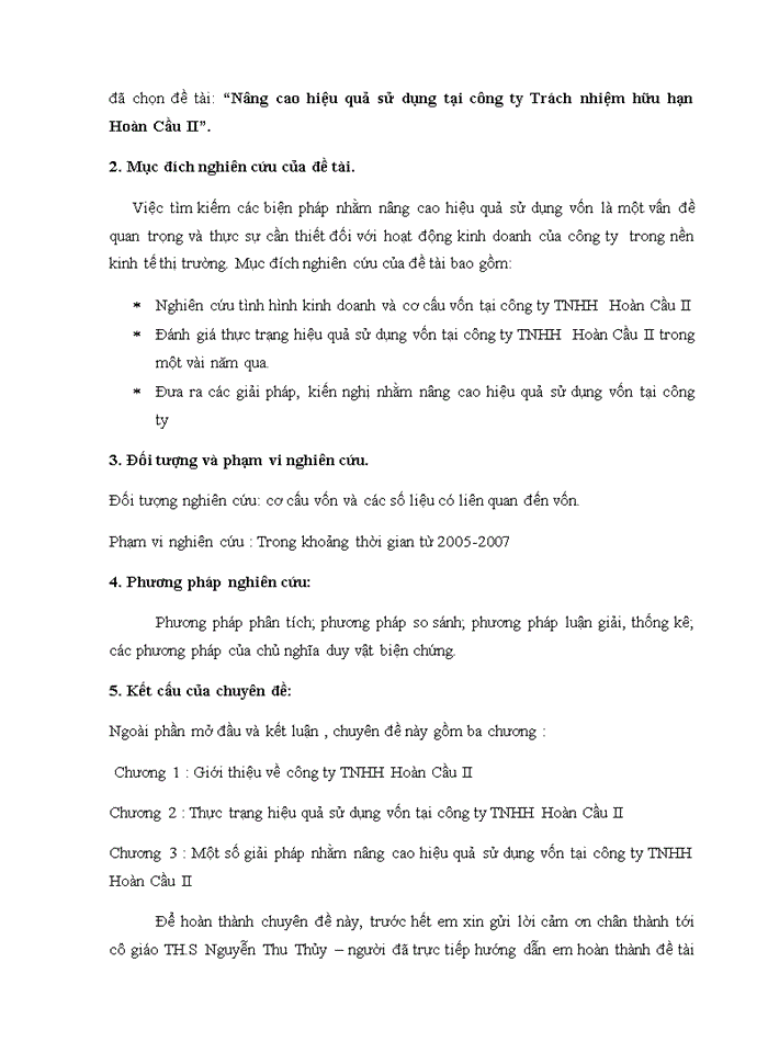 Nâng cao hiệu quả sử dụng tại Công ty Trách nhiệm Hữu hạn Hoàn Cầu II