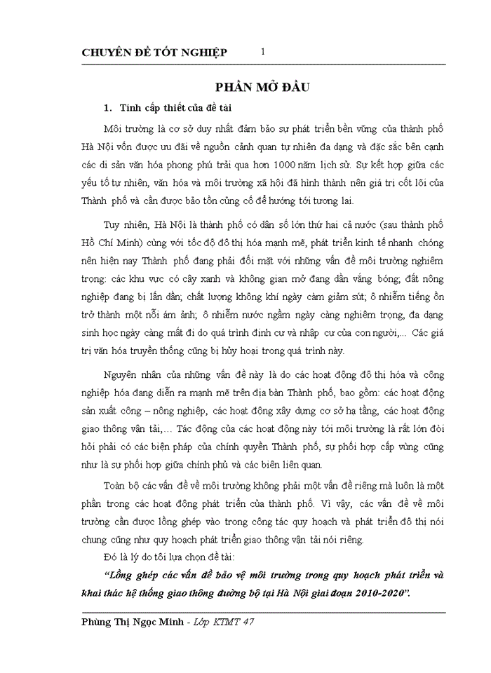 image for page Lồng ghép các vấn đề bảo vệ môi trường trong quy hoạch phát triển và khai thác hệ thống giao thông đường bộ tại Hà Nội giai đoạn 2010-2020