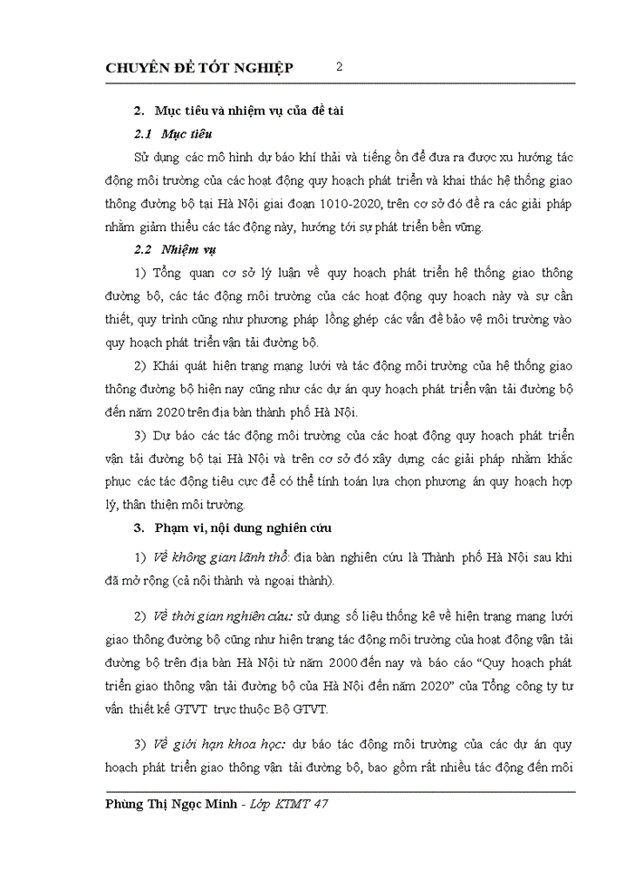 image for page Lồng ghép các vấn đề bảo vệ môi trường trong quy hoạch phát triển và khai thác hệ thống giao thông đường bộ tại Hà Nội giai đoạn 2010-2020
