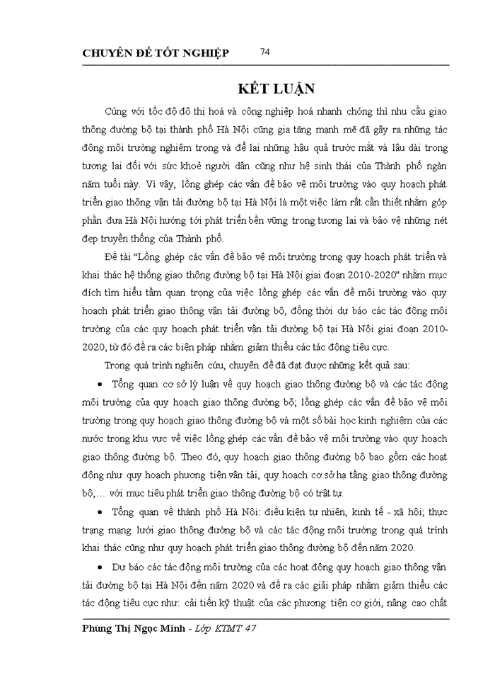 image for page Lồng ghép các vấn đề bảo vệ môi trường trong quy hoạch phát triển và khai thác hệ thống giao thông đường bộ tại Hà Nội giai đoạn 2010-2020
