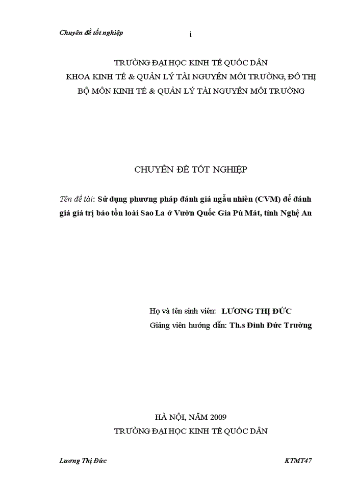 image for page Sử dụng phương pháp đánh giá ngẫu nhiên CVM để đánh giá giá trị bảo tồn loài Sao La ở Vườn Quốc Gia Pù Mát tỉnh Nghệ An