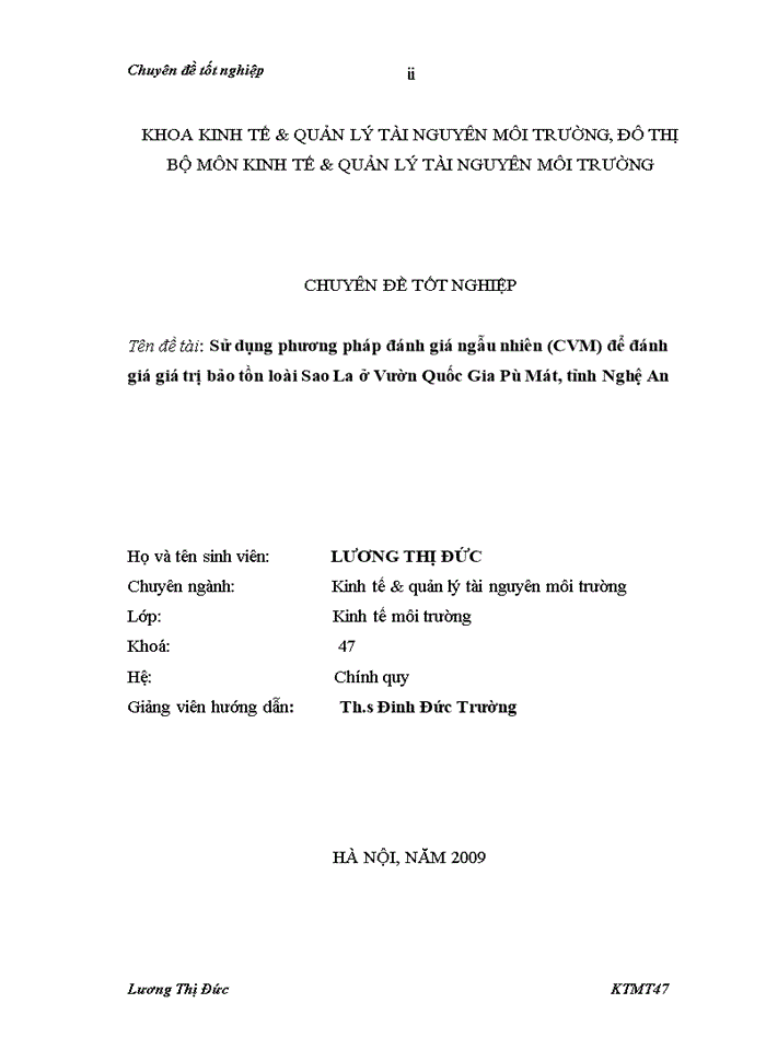 image for page Sử dụng phương pháp đánh giá ngẫu nhiên CVM để đánh giá giá trị bảo tồn loài Sao La ở Vườn Quốc Gia Pù Mát tỉnh Nghệ An