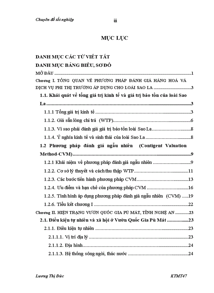 Sử dụng phương pháp đánh giá ngẫu nhiên CVM để đánh giá giá trị bảo tồn loài Sao La ở Vườn Quốc Gia Pù Mát tỉnh Nghệ An