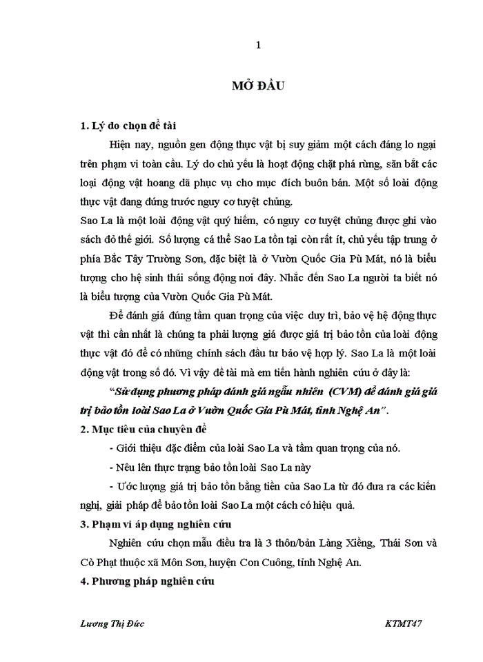 image for page Sử dụng phương pháp đánh giá ngẫu nhiên CVM để đánh giá giá trị bảo tồn loài Sao La ở Vườn Quốc Gia Pù Mát tỉnh Nghệ An