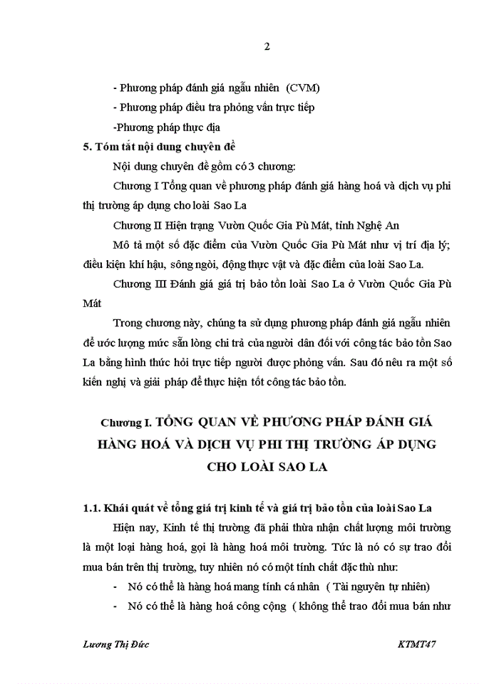 image for page Sử dụng phương pháp đánh giá ngẫu nhiên CVM để đánh giá giá trị bảo tồn loài Sao La ở Vườn Quốc Gia Pù Mát tỉnh Nghệ An