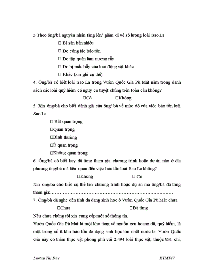 image for page Sử dụng phương pháp đánh giá ngẫu nhiên CVM để đánh giá giá trị bảo tồn loài Sao La ở Vườn Quốc Gia Pù Mát tỉnh Nghệ An
