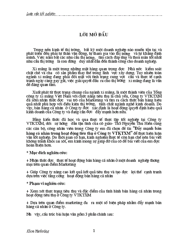 image for page Đẩy mạnh bán hàng cá nhân trong hoạt động tiêu thụ ở Công ty VTKTXM